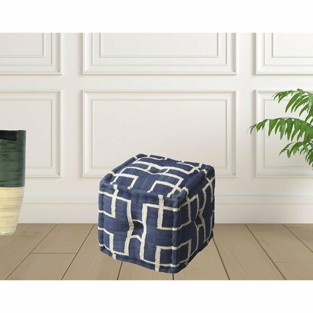 Homeroots 16 x 16 x 16 in. Blue Square Cotton Pouf Ottoman 388968